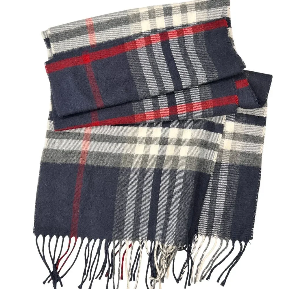 Cashmink Plaid Scarf‎ Blue White Red Soft Warm Designer V Fraas Lightweight